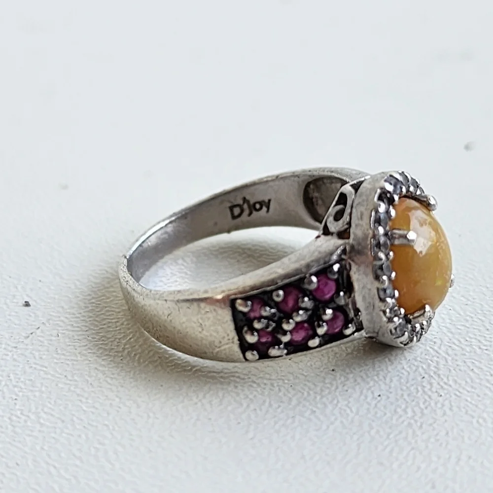 VTG D’Joy Opal Garnet Purple 4.53 g Ring Sterling Silver Signed Statement Sz 7